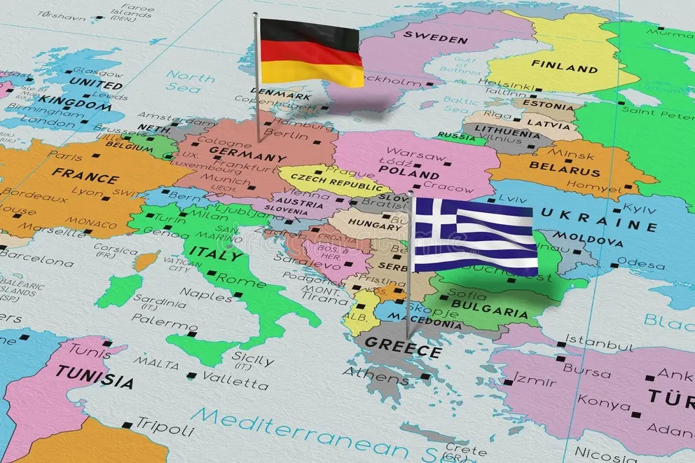 The exact distance between the cradle of European civilization (Greece) and the industrial hub of the Green Continent (Germany)